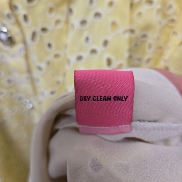 Vintage Betsey Johnson Dress Yellow Eyelet Embroidered Collared A-Line Size 8 - Picture 10 of 15